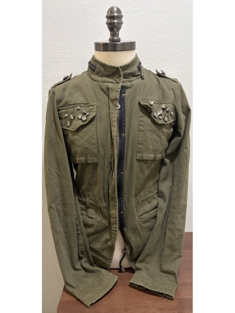 Y2K Celebrity Pink Cargo Jacket Olive Green Army S Bedazzled